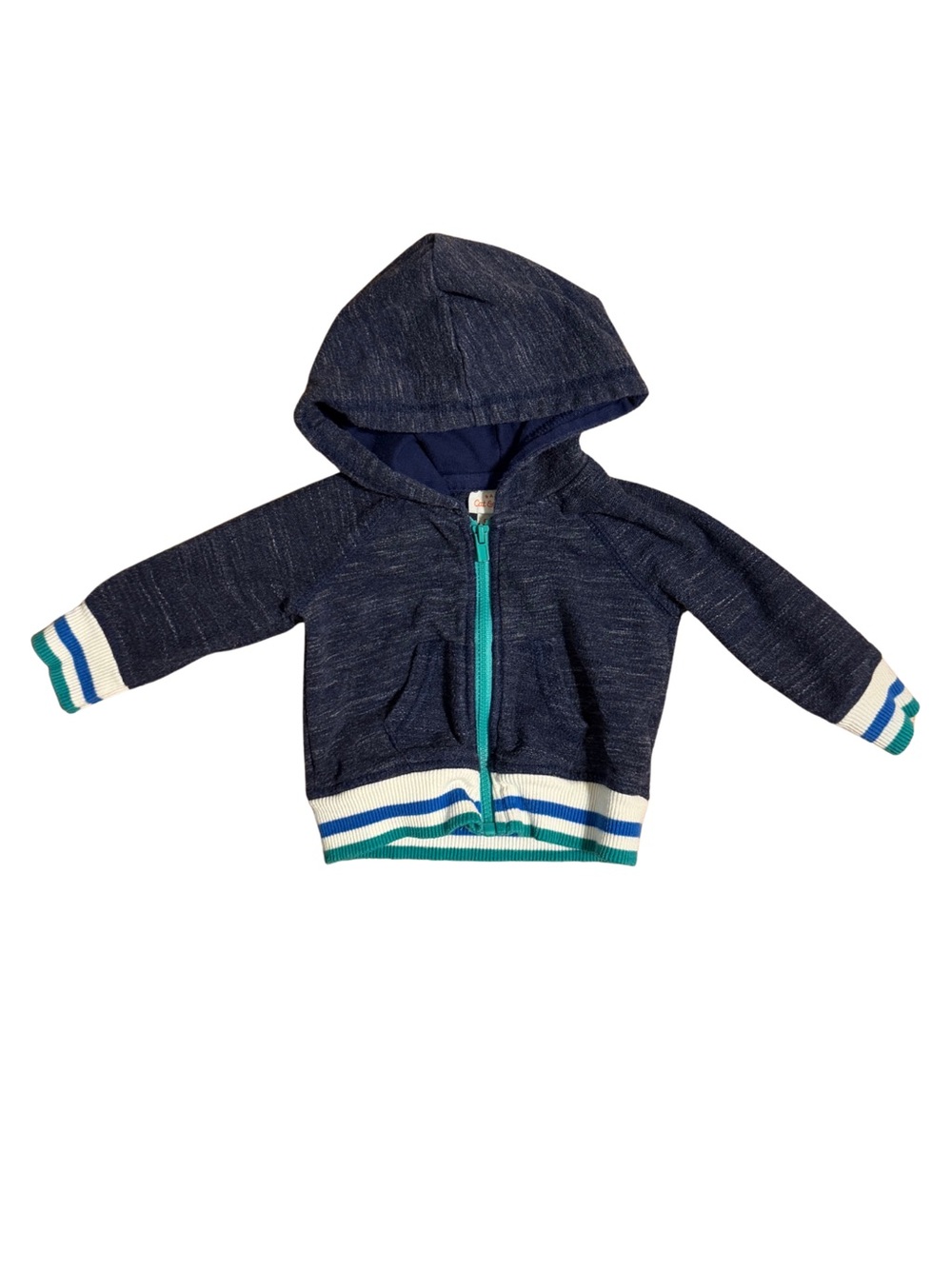 Cat & Jack Navy Hooded Zip Sweatshirt with Teal and White Stripe Trim
